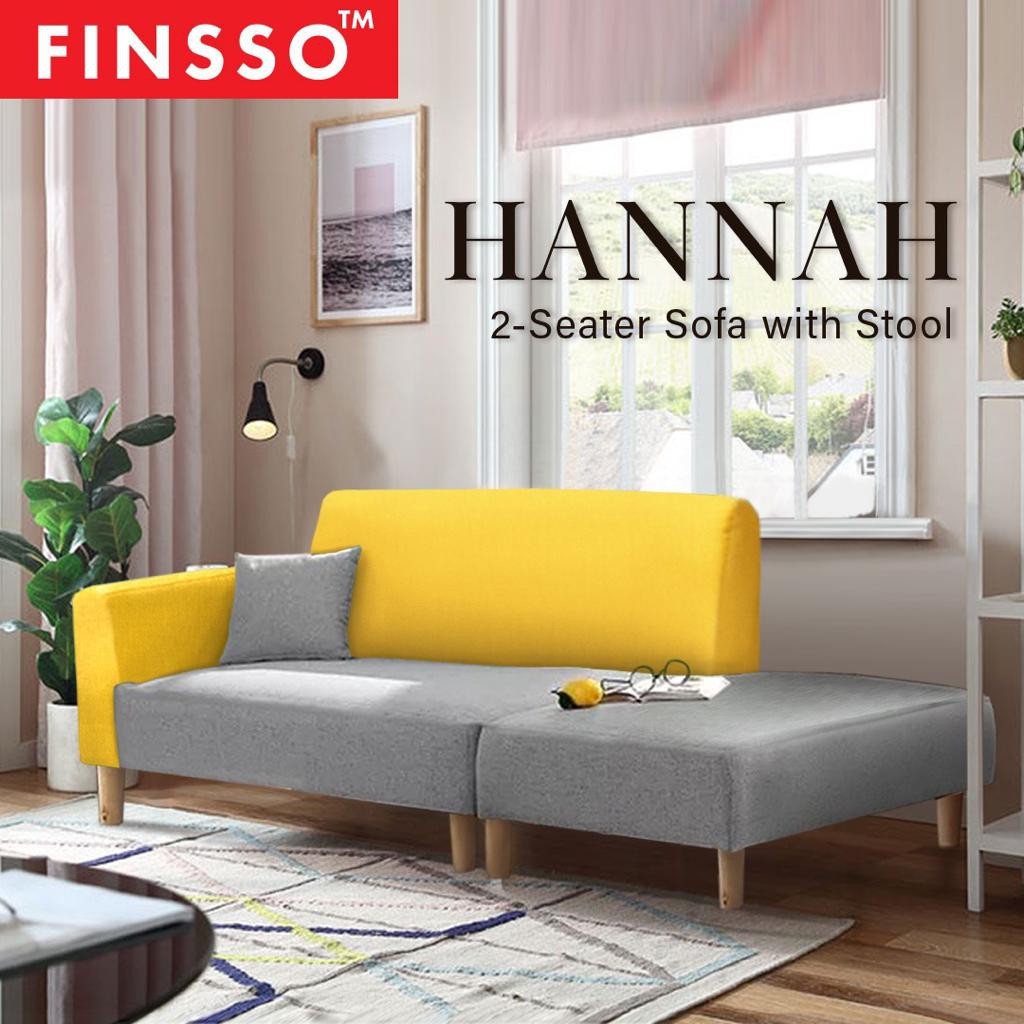 FINSSO: Hannah 2- Seater Velvet Sofa with stool FREE 2 Small Pillows - Affordable [FREE INSTALLATION]