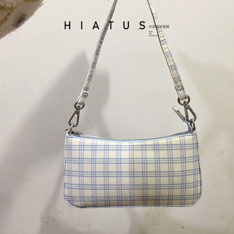 blue plaid purse