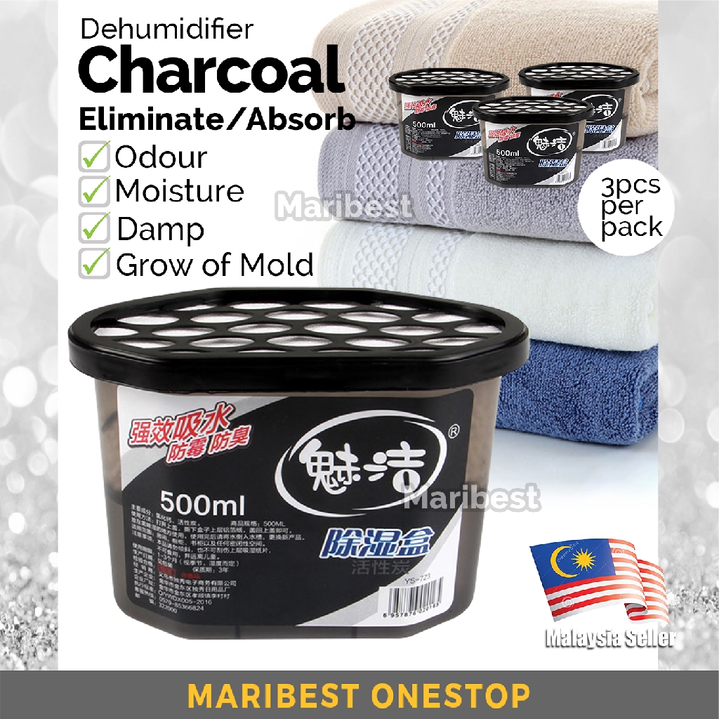 [3PCS PER PACK] MEI J Neutral Dehumidifier Charcoal Moisture Absorber Calcium Chloride Purification 3 x 500ml