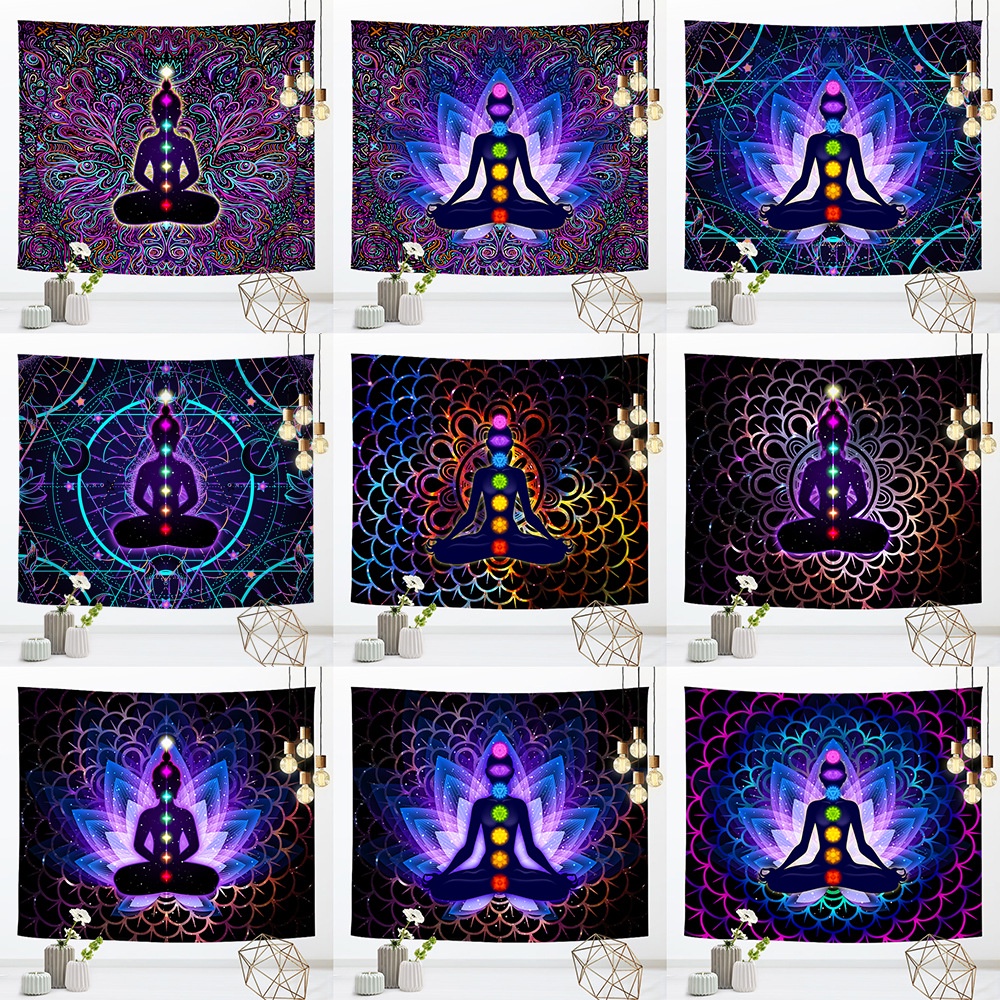 Meditation Seven Chakra Tapestry Indian Buddha Wall Decoration Mandala Tapestry Witchcraft Bohemian Hippie Home Decor Yoga Mat