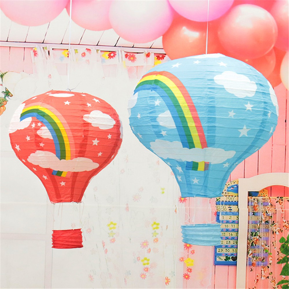 Vanker 40cm 16 Rainbow Hot Air Balloon Paper Lantern With Basket