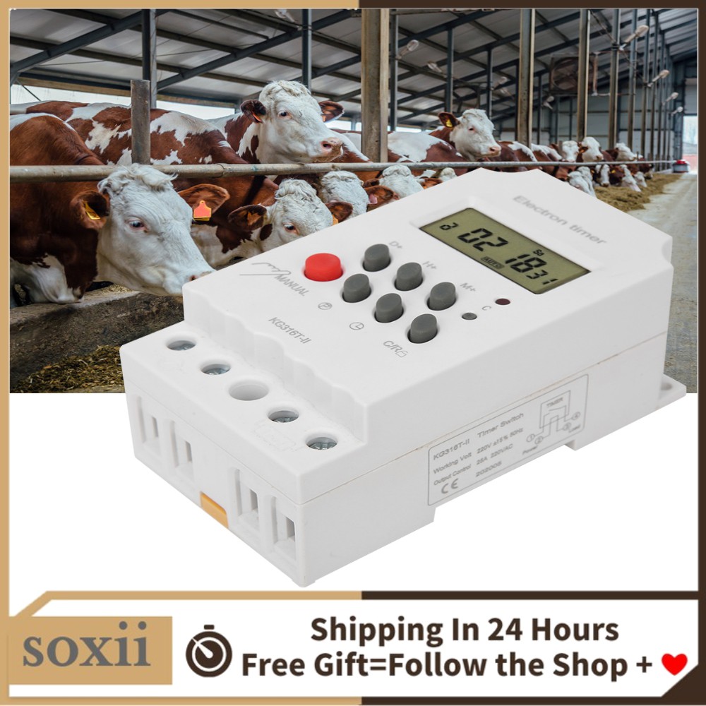 Soxii Microcomputer Time Control Switch KG316T‑II Digital Timer Controller with LCD Display for Street Lights Advertising Signs (AC 220V)