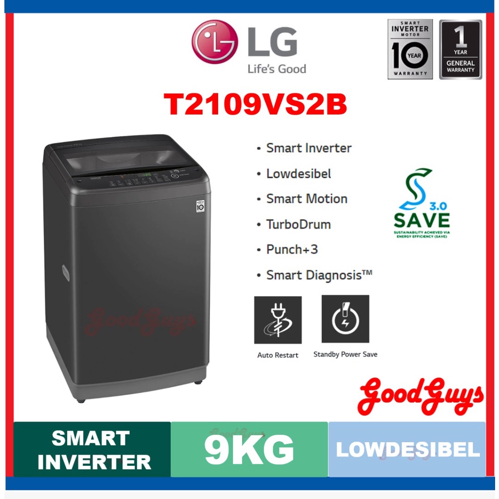 LG T2109VS2B 9.0KG Top Load Smart Inverter Washing Machine (REPLACE ...