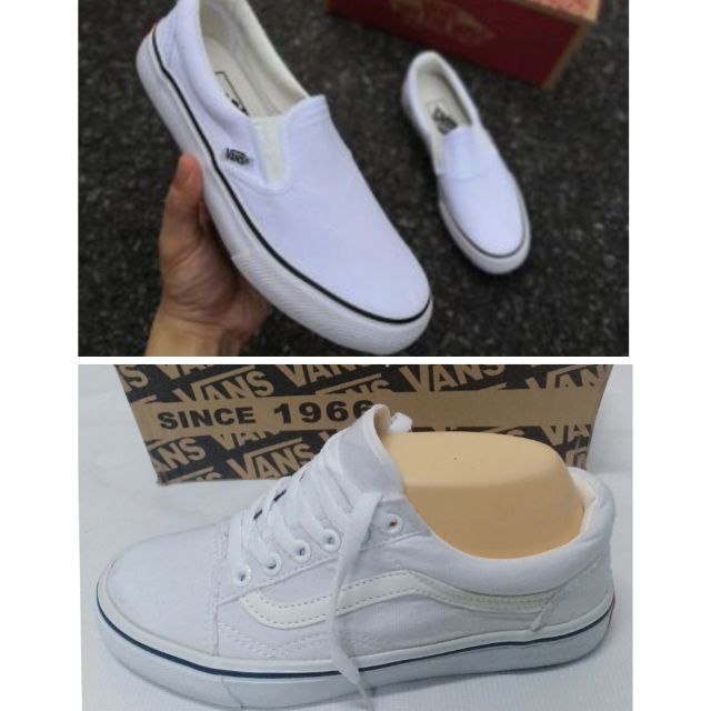  VANS  OLD SCHOOL ALL WHITE SLIP ON SHOES  KASUT HITAM KASUT 