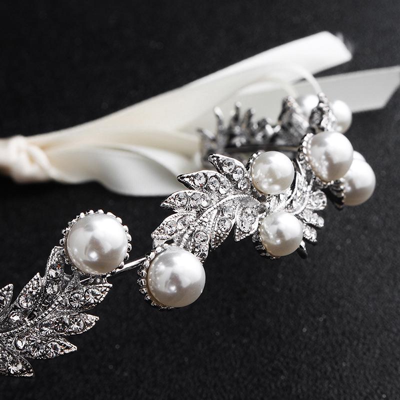 Pearl Crystal Leaf Crown Tiara Wedding  Bride  Headband Hair  