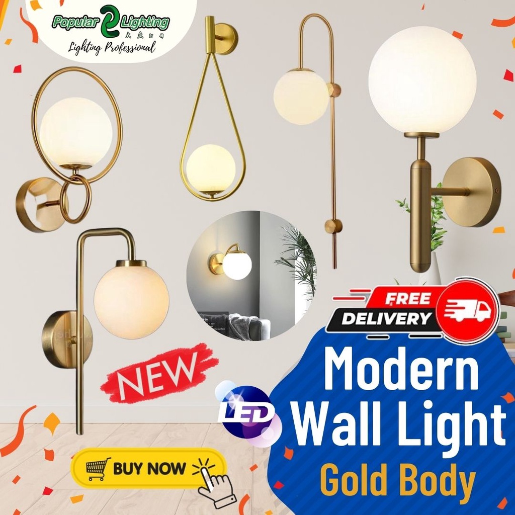 【New】Led Wall Lights Fixtures Nordic Glass Ball Bathroom Mirror light Gold Black Modern Round Wall Lamp Lampu dinding 壁灯