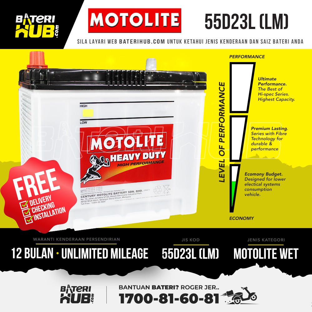 55D23L Motolite Wet Car battery Bateri kereta [ Exora ...