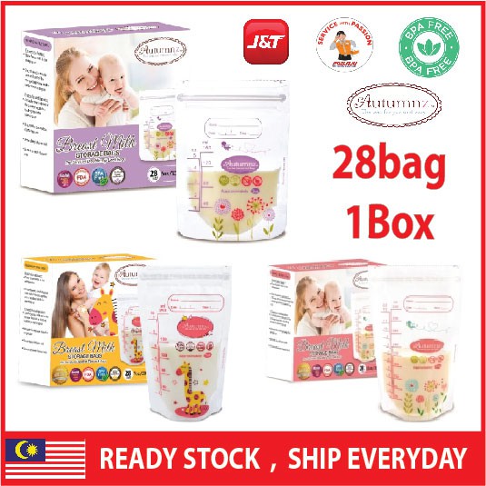 5box Autumnz 5oz 7oz 10oz 12oz Double Ziplock Breastmilk Storage Bag 28 Bags Shopee Singapore