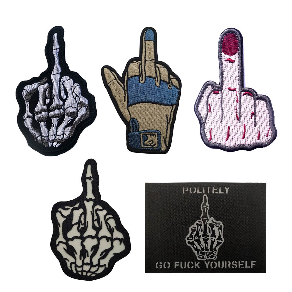 Punk Rock Middle Finger Embroidery Luminous Reflective Patch Glow in Dark Middle Finger Ghost Applique Badge Emblem