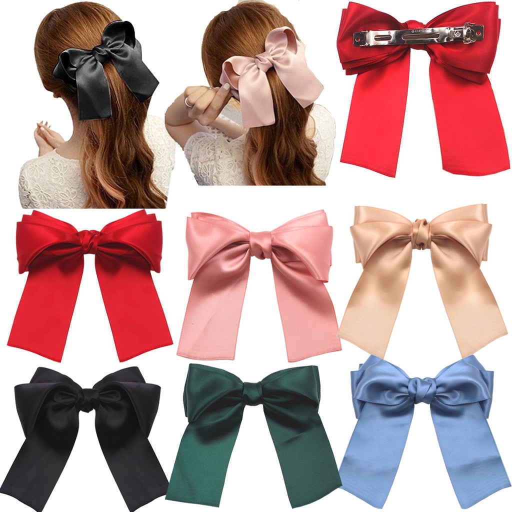 6 Pcs Large Big Huge Soft Silky Hair Bow Clip Lolita Party Oversize  Handmade Girl French Barrette Style Hair Clips | Shopee Malaysia