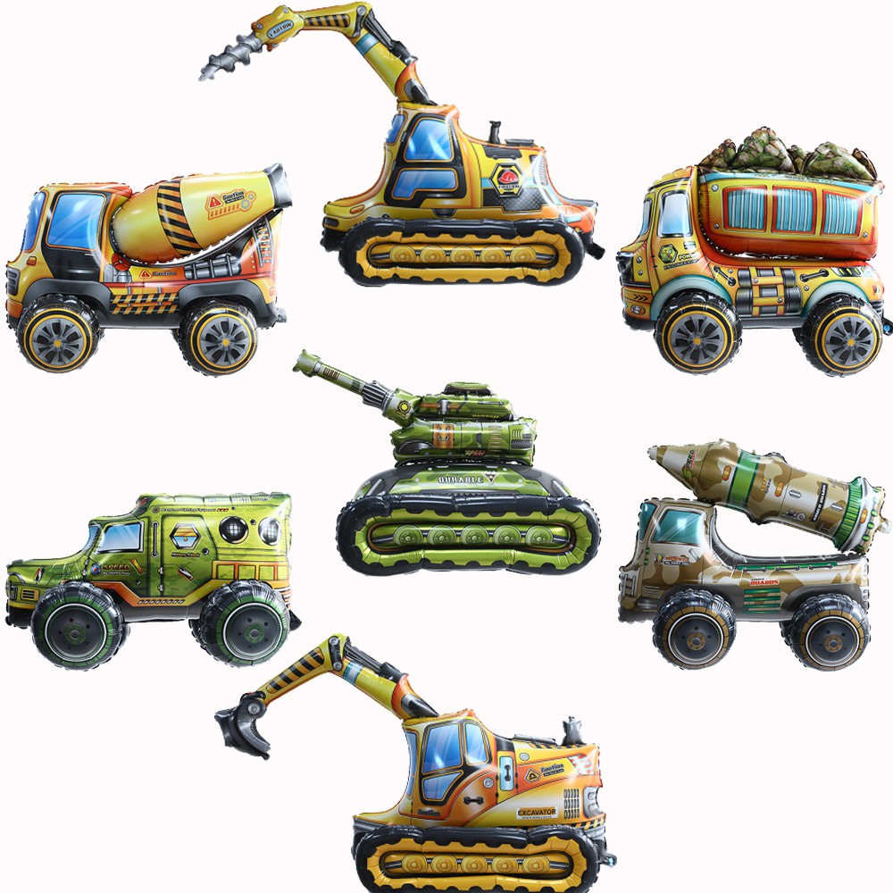 1pc 4D Excavator Tank Truck Missile Car Foil balloon Transportation Globe Boys Gifts Birthday Party Decorations Kids Toy Balls