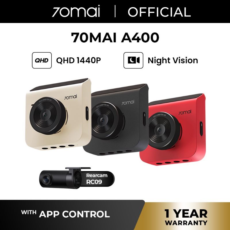 Dashcam 70mai A400 Car Recorder Dash Cam front and rear QHD 1440P Rear Cam Night Vision 145 FOV WDR