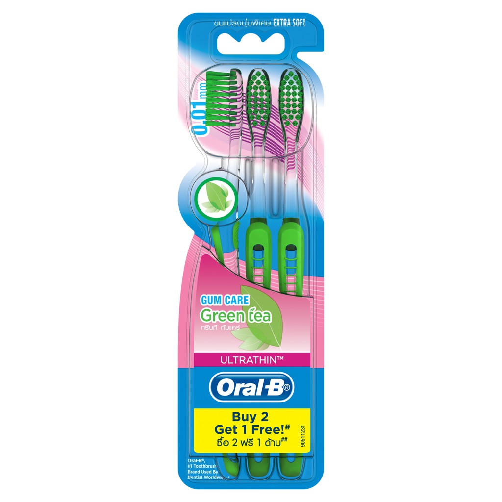 Oral-B UltraThin Green Tea Gum Care (Extra Soft) Manual Toothbrush (3 ...