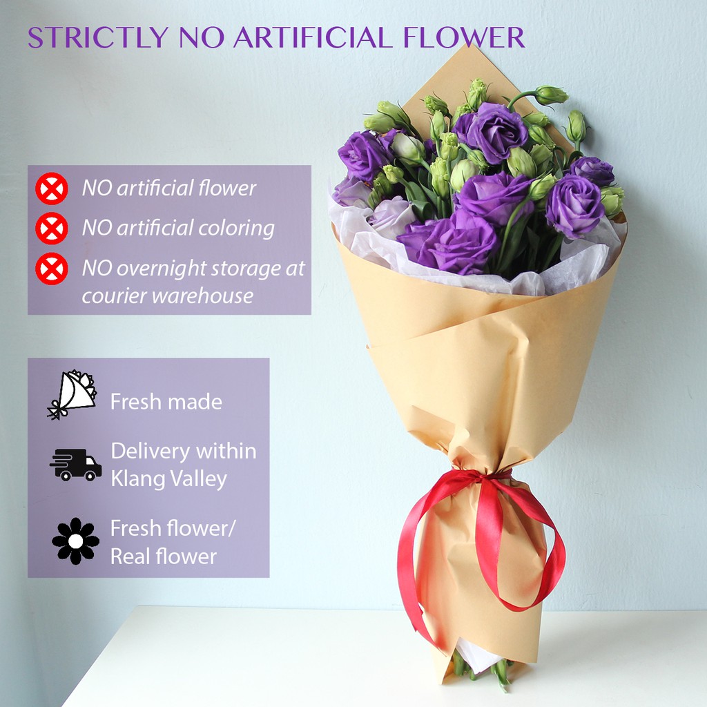 HoneyBus Purple Eustoma Fresh Flower Fresh Bouquet Flower Bouquet 紫色洋结梗