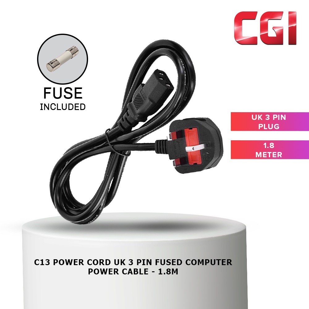 C13 Power Cord UK 3 Pin Fused Computer Power Cable Monitor/Home