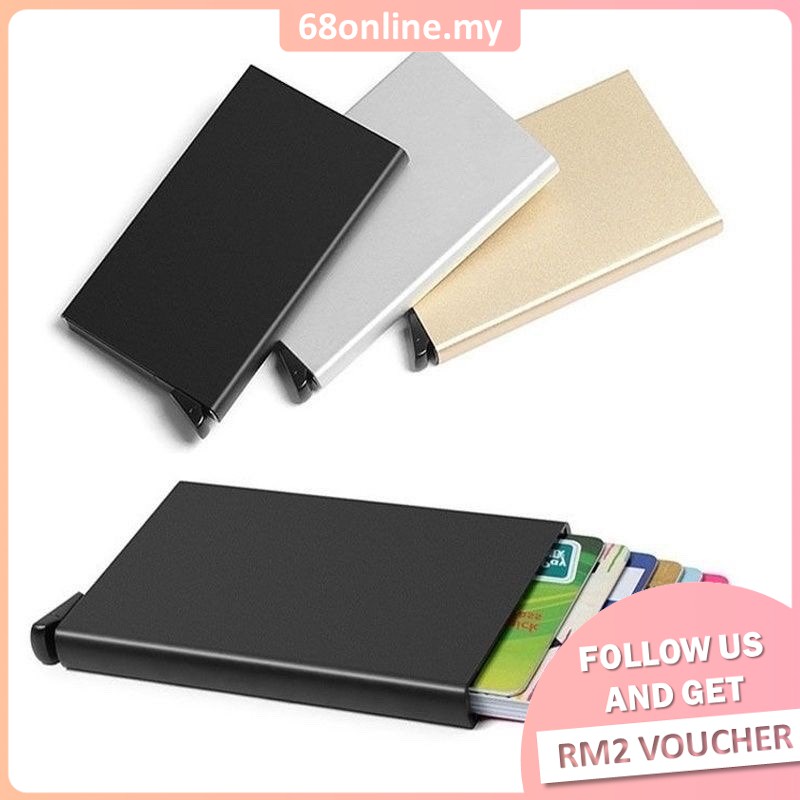 [Johor Seller] ID Card Holder Blocking Slim Metal Wallet Automatic Pop up Credit Card Coin Purse