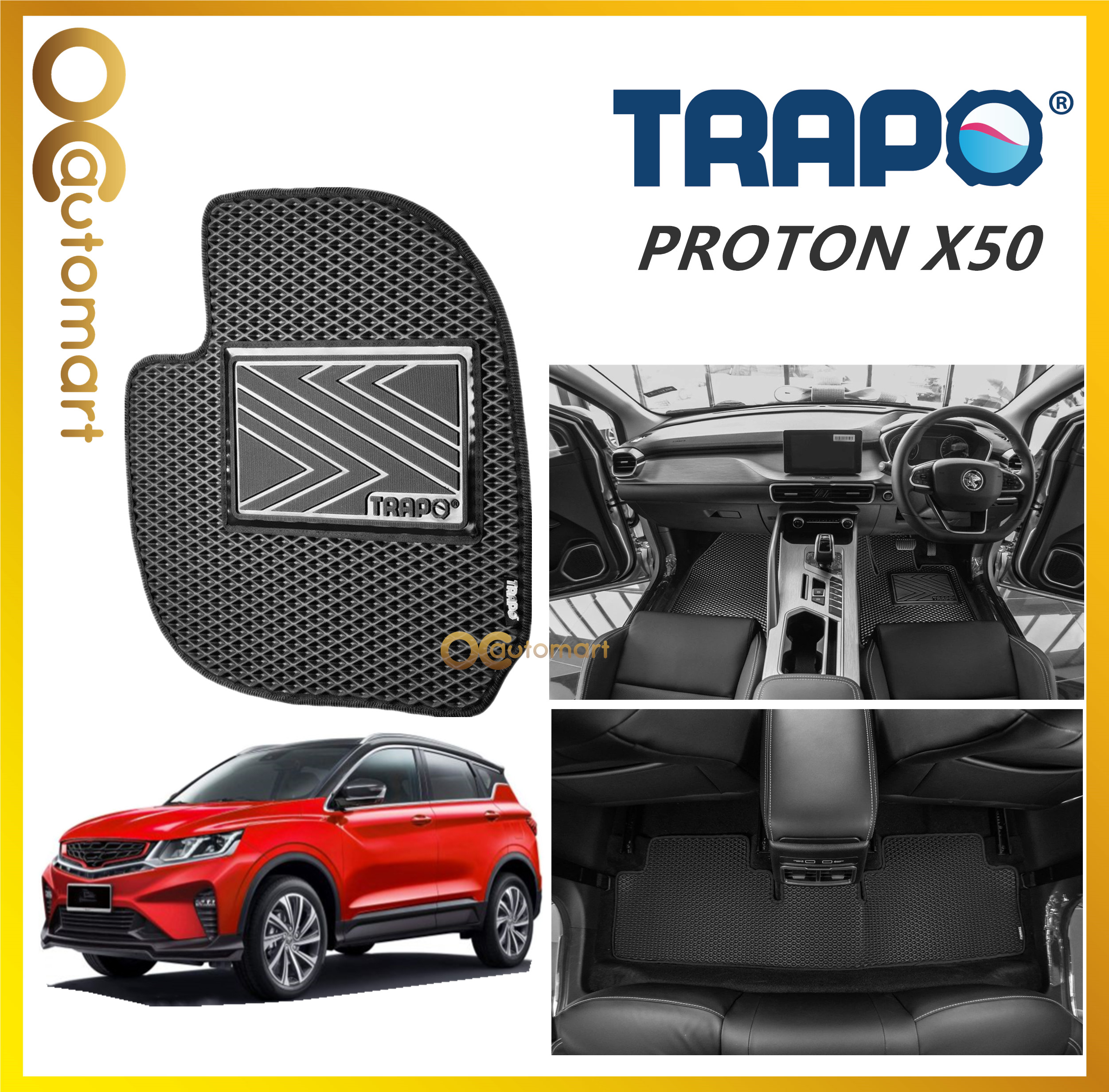 TRAPO Customize Car Floor Mat Proton X50 X 50 Black Base with Red Grey Blue Black Lining