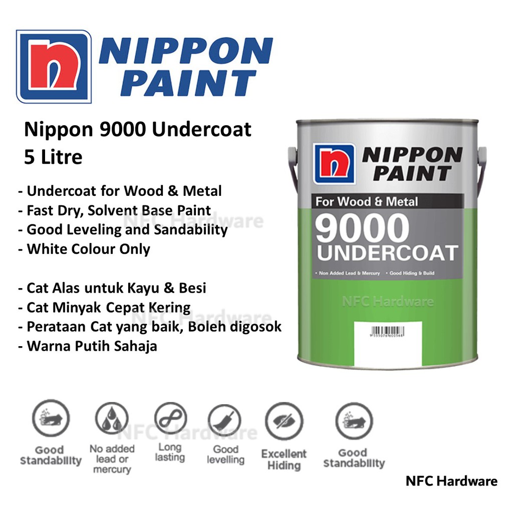 NIPPON Paint 9000 Undercoat 5 Litre (Cat Alas Kayu/Besi) | Shopee Malaysia