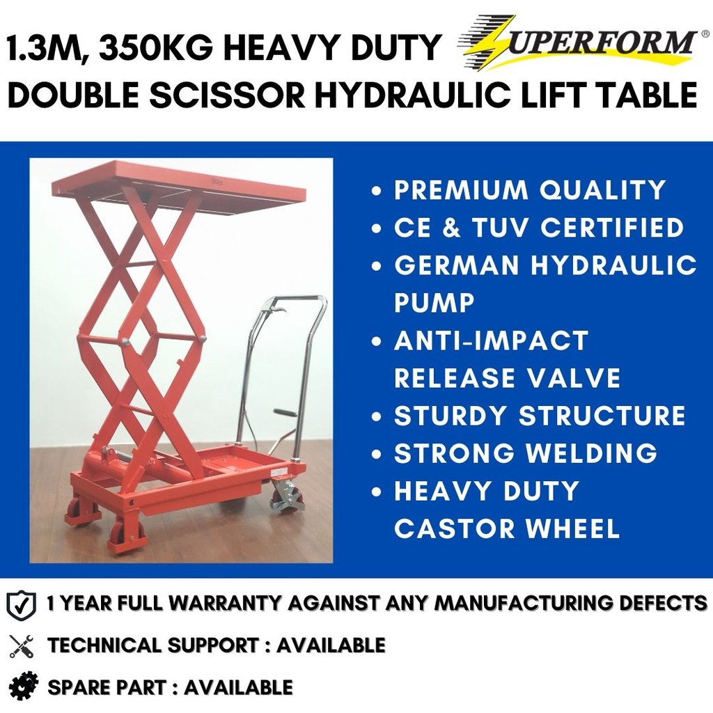 SUPERFORM 350kg, 1.3m Hydraulic Table Truck Multifunction Steel Lift Table Manual Lift Table