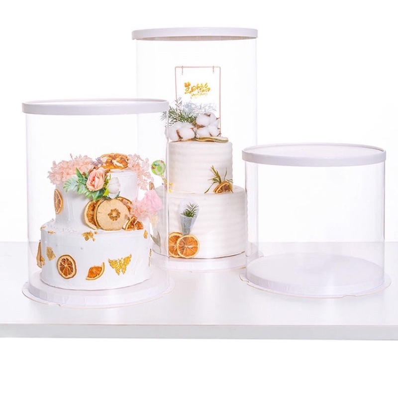 [READY STOCK] 14 INCH Cake box round transparent birthday baking gift box portable packaging
