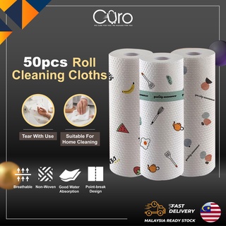 CURO 50pcs Roll Cleaning Cloths Lazy Rags Dry Washable Disposable Dish Paper Towel Cloth for Kitchen