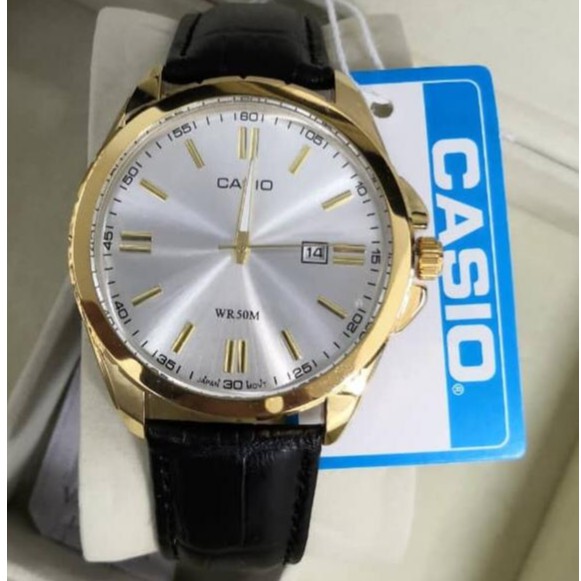 casio black leather strap watch