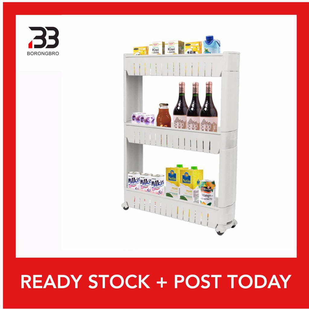 3 and 4 Tier Slim Wheel Space Saver Kitchen Rack Rak  