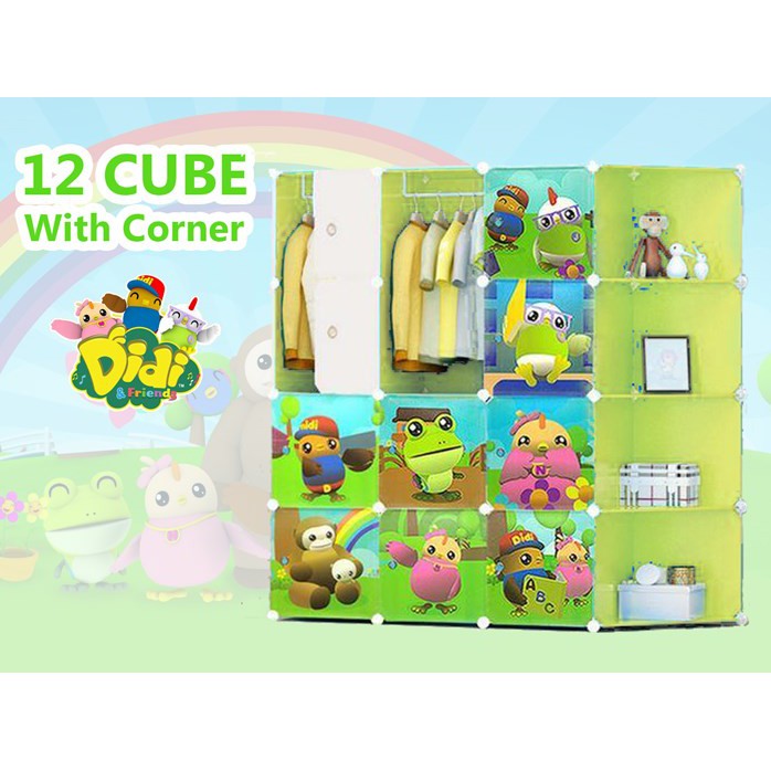 ALMARI KANAK-KANAK DIDI AND FRIENDS BY OEM DIY CUBES WARDROBE GREEN