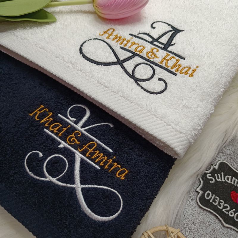 Personalized Monogram Towel Cotton Sulam Nama Birthday Anniversary Gift