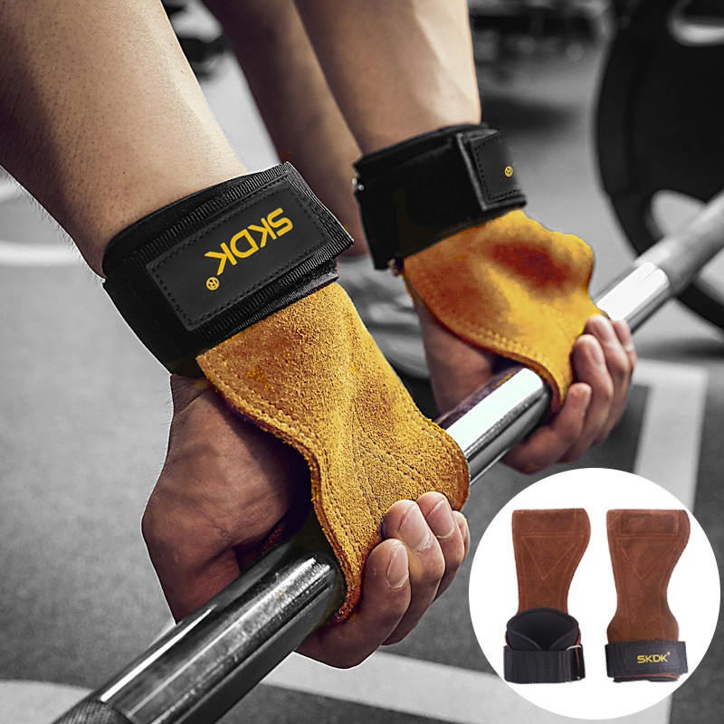 1Pair Cowhide Weight Lifting Grips Gymnastics Gloves Grips Anti-Skid Gym Fitness Crossfit Trainining Equipment