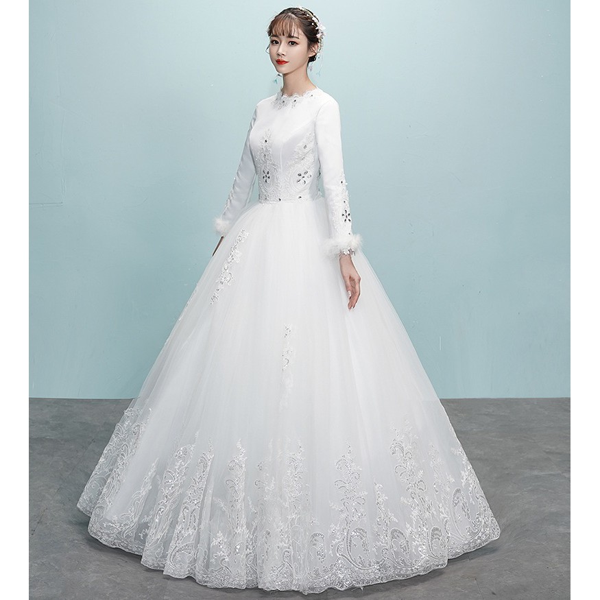 Beaunique Snow White Winter Beaded Crystal Satin Long Sleeve Baju