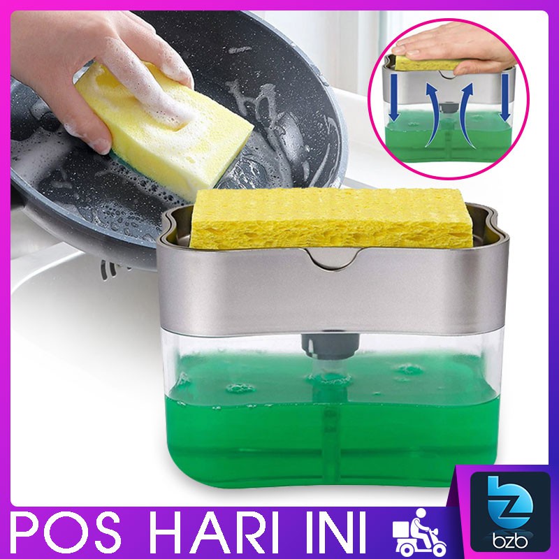 2 in 1 Detergent Liquid Press Soap Dispenser Box Sponge Cleaning Kitchen Dishwasher Pencuci Pinggan Mangkuk 洗涤剂盒