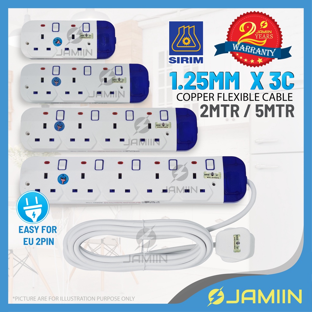 [SIRIM] 2 / 5MTR BLUE WHITE Portable Extension Socket Trailing Socket