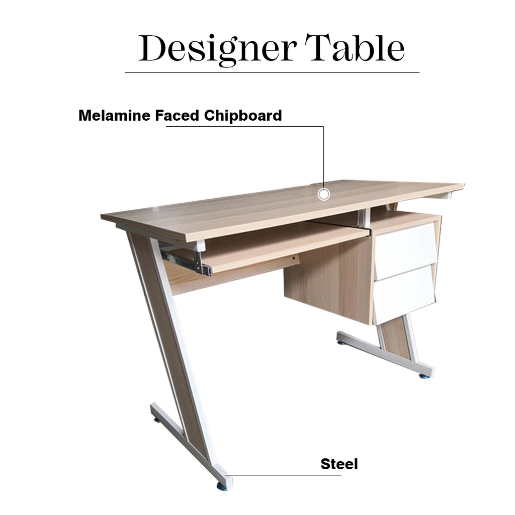 [105x75cm] ALADDIN OFFICE TABLE / STUDY TABLE With white Steel