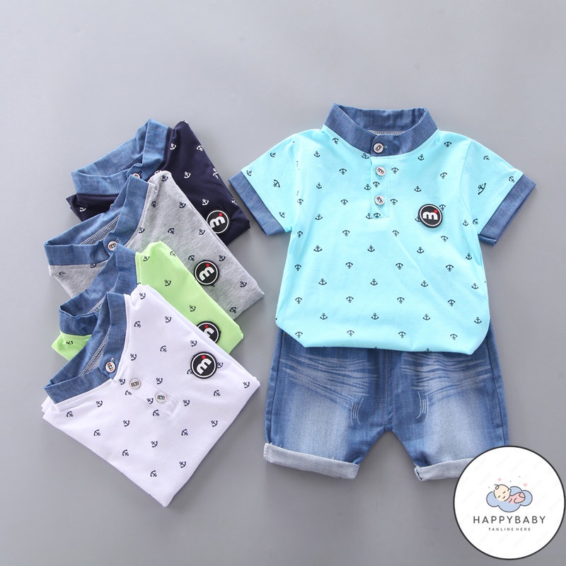 HB Yi Pai Boy fashion Baju POLO budak lelaki 0-6 tahun T-shirt + seluar jeans musim panas kanak-kanak lelaki mencetak