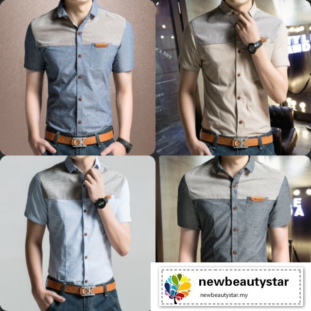 Kemeja Lelaki Lengan Pendek Short Sleeve Cotton Shirt Plaid Denim Shirt Male Shopee Malaysia