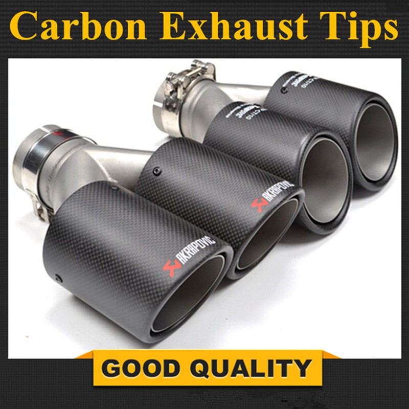 63mm/89mm Curved Exhaust Tips Car Akrapovic Carbon Fiber Muffler Pipe Universal Parts