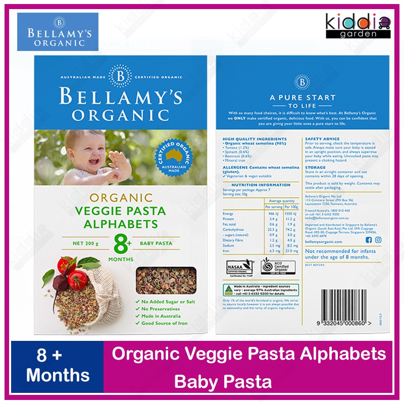 bellamy's organic vegie pasta alphabets