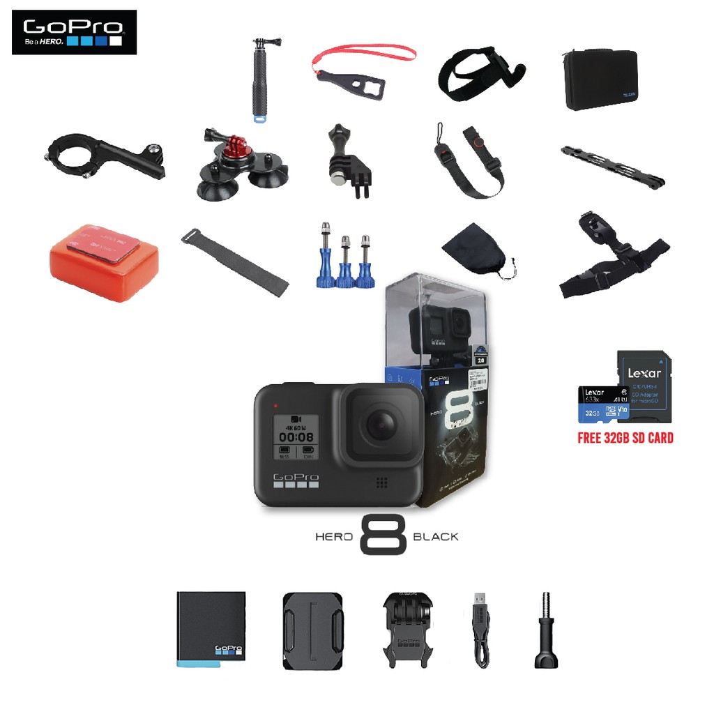 (Ready Stock) Gopro Hero 8 Black Adventure Combo With FREE Extreme 32gb