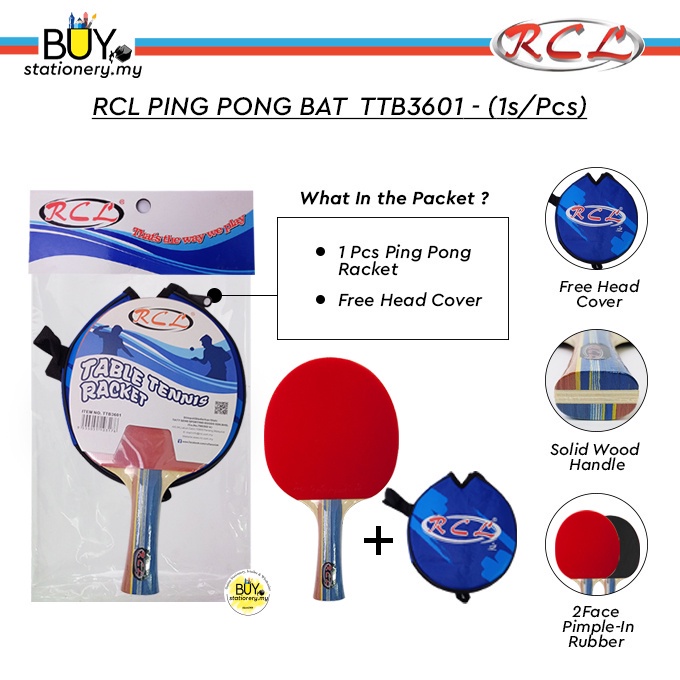 RCL Ping Pong Bat with Head Cover Bag TTB3601 / TTB6601 - (1s/Set) Raket Permainan Table Tennis Professional Paddle