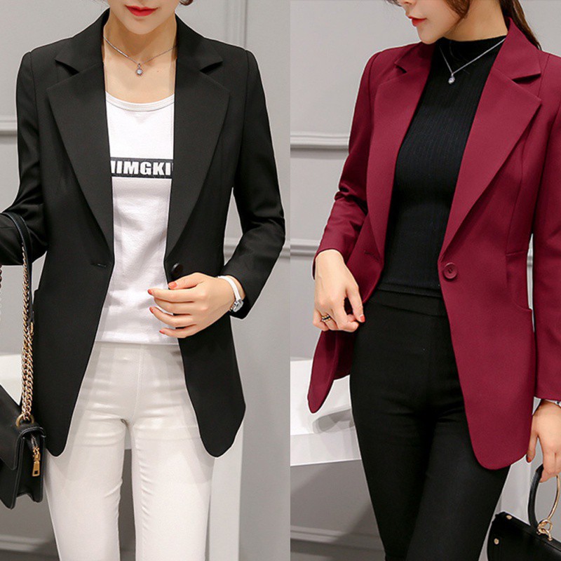  Korean  Women Fashion Single Button Blazer  Office Lady 