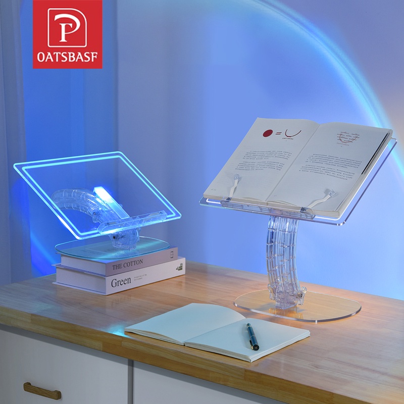 OATSBASF Transparent Reading Holder with LED Light Ins Acrylic Laptop Stand Folding Small Table