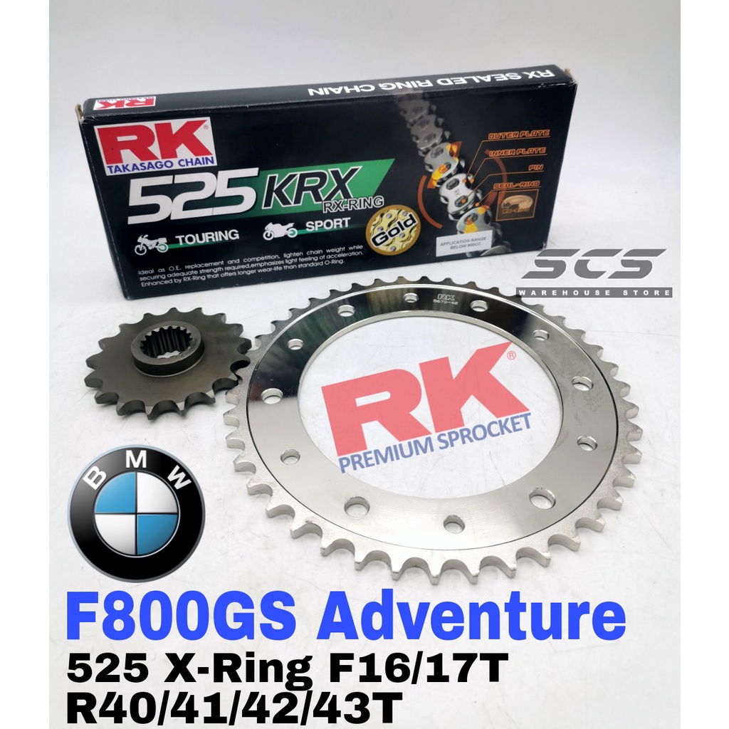 RK Sprocket Set BMW F800GS Adventure GB KRX X-Ring Black Gold Chain Rantai Xring 525 800GS 800 GS F800GSAdventure Gear