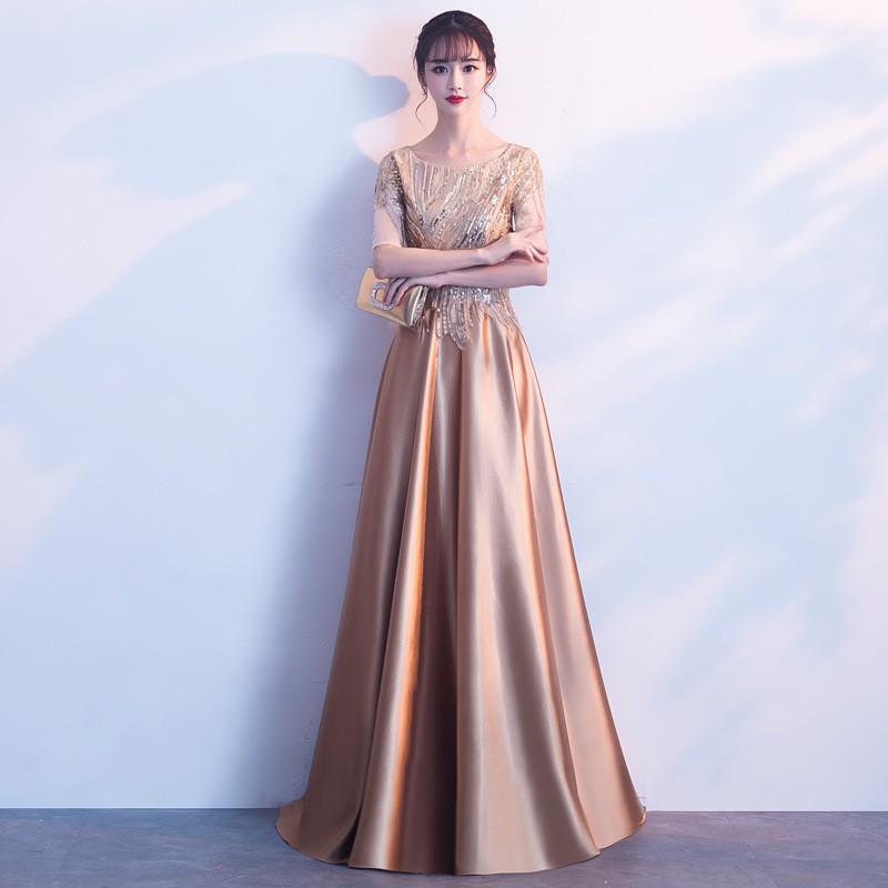 gold maxi dress with sleeves