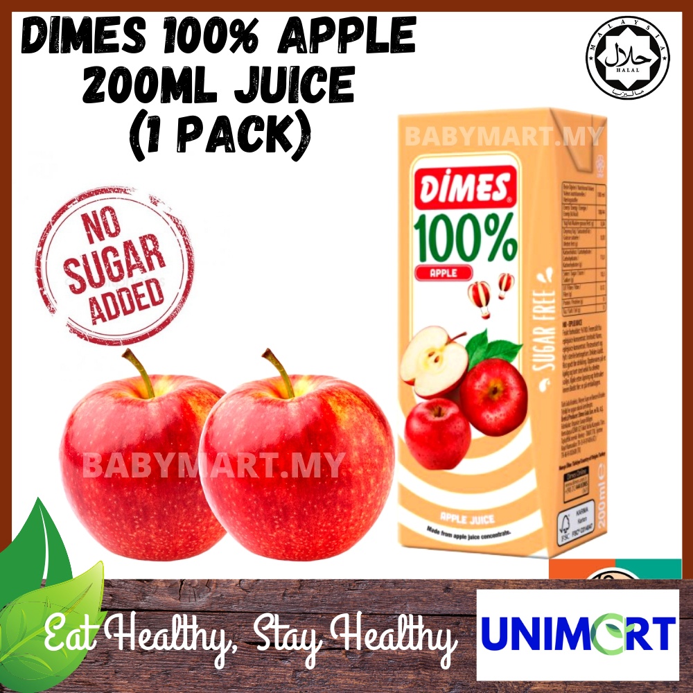 Dimes 100 Apple 200ml Juice 1pack Jus Epal Halal Jus Buah Semula Jadi 天然果汁