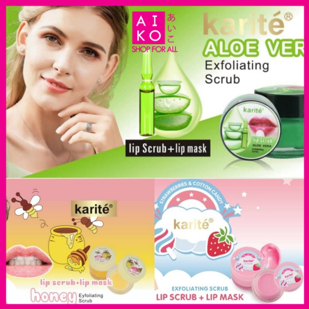(AIKO)KARITE EXFOLIATING SCRUB LIP SCRUB+LIP MASK 2IN1 (STRAWBERRY/ALOE