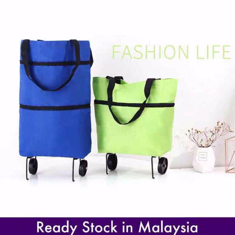  Ready Stock  Troli  Beg Beroda  Foldable Shopping Grocery 