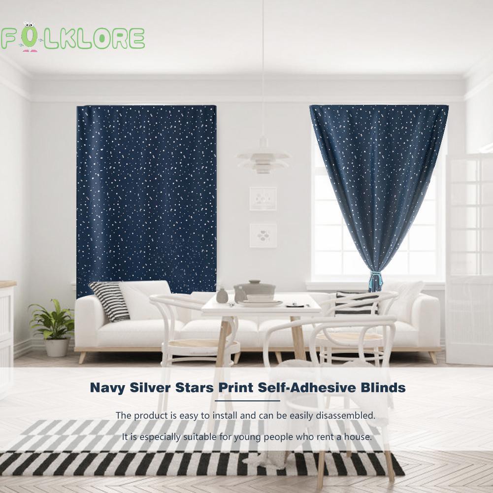 Navy Blue Silver Stars Print Self Adhesive Blinds Blackout Home