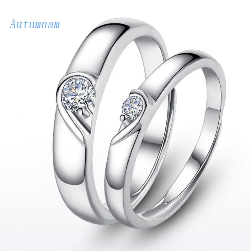 AUTU Heart Shape Lover Couple Rings Set Adjustable Rings Bands Friendship Finger Rings Jewelry for Boyfriend & Girlfrien