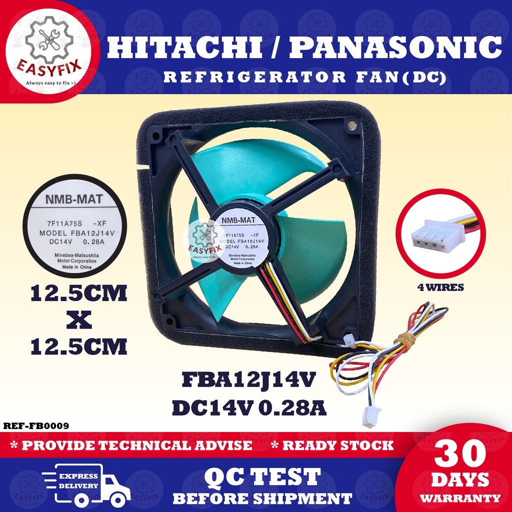 (12.5CM ) FBA12J14V HITACHI / PANASONIC DC14V 0.28A REFRIGERATOR FAN 4
